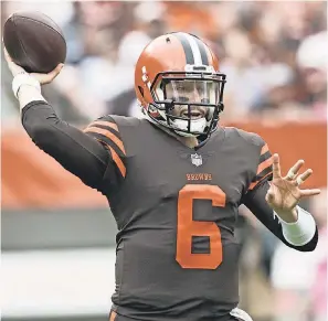  ?? KEN BLAZE/USA TODAY SPORTS ?? The Browns are 2-1 in games rookie quarterbac­k Baker Mayfield has played.