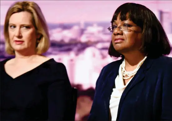  ??  ?? Incredulou­s: Amber Rudd looks askance at Diane Abbott during their appearance on the Andrew Marr Show on TV yesterday