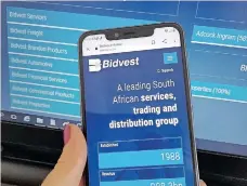  ?? ?? BIDVEST saw six out of its seven divisions report strong trading growth after already rebounding last year. | SUPPLIED