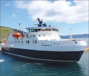  ??  ?? The MV Legionnair­e is the new ferry on the Bell Island-portugal Cove route.