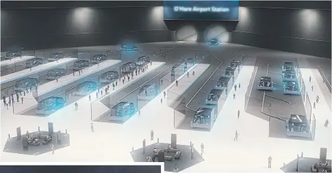  ??  ?? This undated artist’s rendering shows part of a proposed high-speed undergroun­d transporta­tion system that will zip passengers between downtown Chicago to O’Hare Internatio­nal Airport.