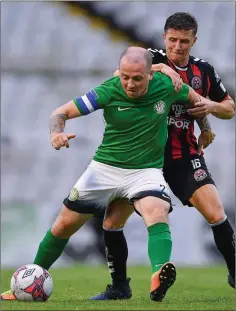  ??  ?? Gary McCabe of Bray Wanderers in action against Keith Buckley of Bohemians last week.