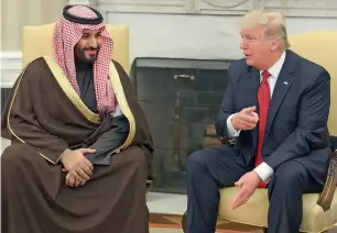  ?? — Getty Images ?? US President Donald Trump speaks with Mohammed bin Salman in the Oval Office of the White House in Washington.