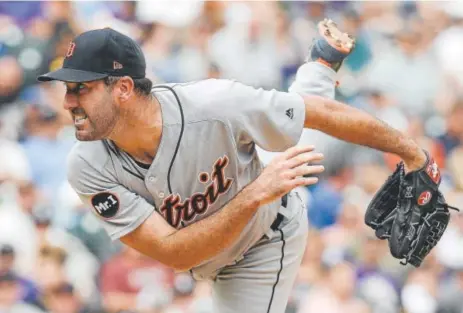  ??  ?? Detroit’s Justin Verlander threw six innings of one-run ball against the Rockies on Wednesday, striking out nine.