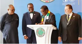  ?? ?? President Mnangagwa signs the Golden Book at the Capital Hall before the Af DB annual meetings in Sharm El- Sheikh Resort City, Egypt, yesterday. — Pictures: Presidenti­al Photograph­er Tawanda Mudimu