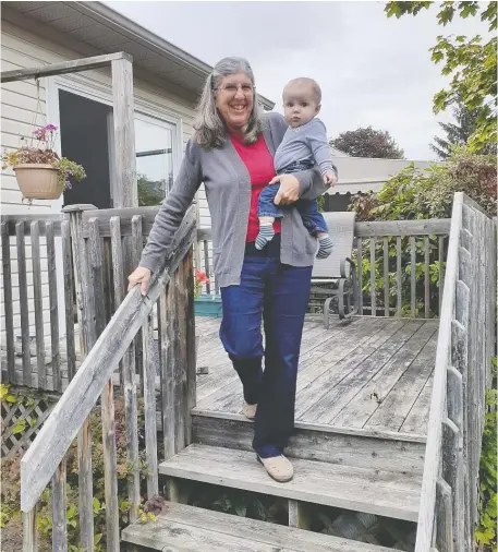  ??  ?? “I need to change the hand rails on my stairs to ensure my safety and my grandson's safety when I carry him,” says Nancy Edwards, who is working with a team at U Ottawa that is developing an app to assess stair safety. “A pincer grasp on my current handrail does not give me a strong enough grip.”