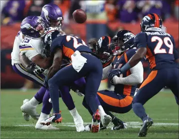  ?? MATTHEW STOCKMAN — GETTY IMAGES ?? Broncos safety Kareem Jackson was suspended for this hit on Vikings quarterbac­k Joshua Dobbs last month.