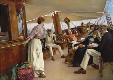  ??  ?? Julius L. Stewart (1855-1919), On the Yacht “Namouna,” Venice, 1890. Oil on canvas, 56 x 77 in. The Ella Gallup Sumner and Mary Catlin Sumner Collection Fund. 1965.32.