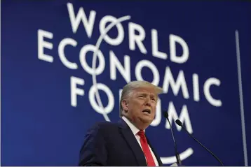  ?? EVAN VUCCI — THE ASSOCIATED PRESS ?? President Donald Trump delivers the opening remarks at the World Economic Forum on Tuesday in Davos.