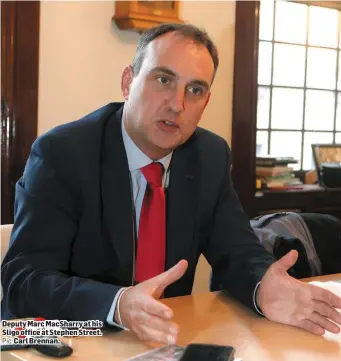  ??  ?? Deputy Marc MacSharry at his Sligo office at Stephen Street.
CarlBrenna­n.