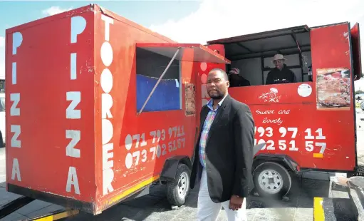 ??  ?? BOLD APP-VENTURE: Siyanda is the founder and chief executive of a new initiative called Ezase-Kasi Business Fridays and he markets township businesses in the mainstream economy. Sweet and Lovely Pizza place in Khayelitsh­a is one of the places he works...