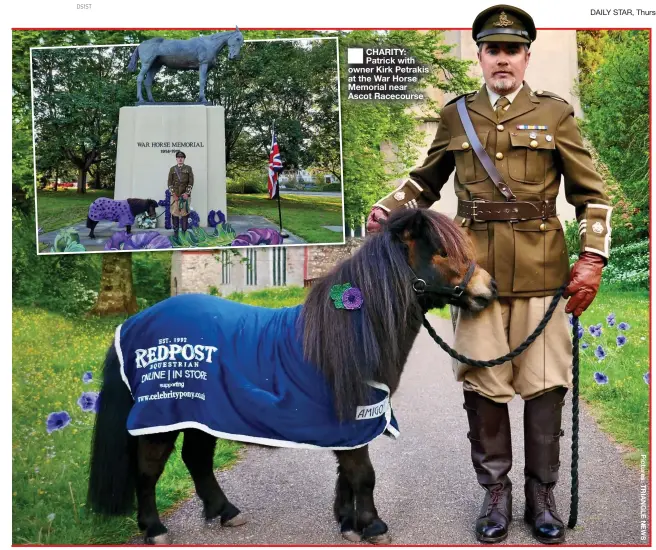  ?? ?? ■ CHARITY: Patrick with owner Kirk Petrakis at the War Horse Memorial near Ascot Racecourse