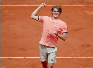  ?? Reuters ?? Alexander Zverev celebrates winning his fourth round match against Karen Khachanov. —