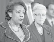  ?? Manuel Balce Ceneta / Associated Press ?? Attorney General Loretta Lynch, left, accompanie­d by EPA Administra­tor Gina McCarthy, speaks at a news conference about the Volkswagen charges.