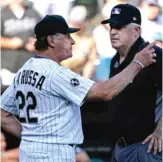  ??  ?? Manager Tony La Russa was ejected by crew chief Bill Welke during the ninth inning after reliever Mike Wright was tossed for hitting Shohei Ohtani.