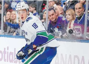  ?? — GETTY IMAGES FILES ?? Jake Virtanen has got the size, shot and skating which should have made the winger indispensa­ble on this roster.