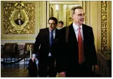  ?? T.J. KIRKPATRIC­K / THE NEW YORK TIMES ?? Trump personal attorney Jay Sekulow (left) and White House counsel Pat Cipollone arrive at the Capitol on Tuesday for the impeachmen­t trial.