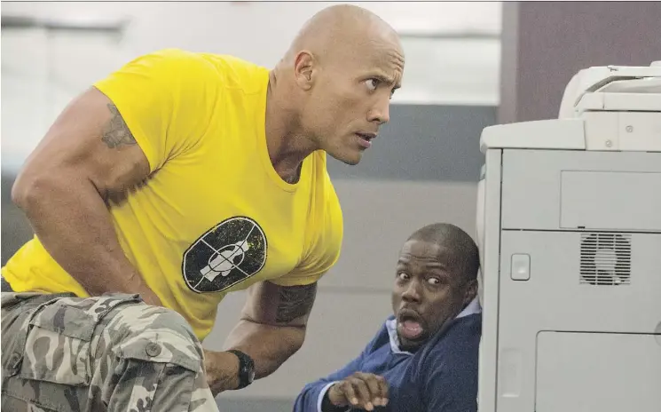  ?? CLAIRE FOLGER/WARNER BROS. PICTURES ?? Dwayne Johnson, left, and Kevin Hart star in Central Intelligen­ce, a simple movie full of easy laughs — just overlook the vague plot.