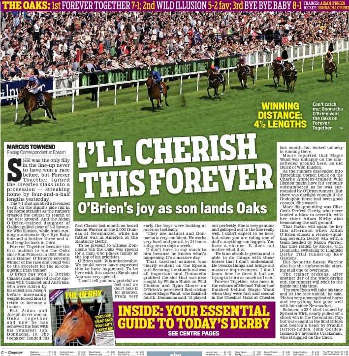  ?? PA ?? Can’t catch me: Donnacha O’Brien wins the Oaks on Forever Together