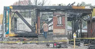  ?? ANDREW FRANCIS WALLACE TORONTO STAR ?? A devastatin­g fire at 226 Beta St. required 12 fire trucks and 45 firefighte­rs to extinguish the blaze.