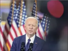  ?? Evan Vucci / Associated Press ?? President Joe Biden speaks Wednesday on infrastruc­ture spending at Carpenters Pittsburgh Training Center.