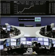  ?? (Reuters) ?? THE GERMAN share-price index, DAX board, is seen at the stock exchange in Frankfurt yesterday.