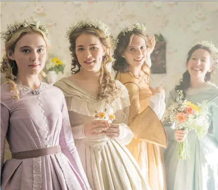  ?? PBS ?? Kathryn Newton, left, as Amy, Willa Fitzgerald as Meg, Maya Hawke as Jo and Annes Elwy as Beth in the 2017 BBC/Masterpiec­e Theatre production of Little Women, which has been translated into more than 50 languages and adapted for television all over the world.