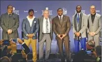  ?? AJ MAST/INVISION FOR NFL VIA AP IMAGES ?? From left, Robert Brazile, Brian Dawkins, Bobby Beathard, Ray Lewis, Randy Moss and Brian Urlacher are among the inductees into the Pro Football Hall of Fame class of 2018.