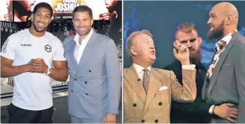  ??  ?? Men in the middle: Eddie Hearn with his fighter Anthony Joshua (left), and Frank Warren with Tyson Fury