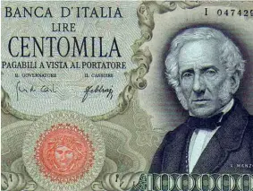  ??  ?? La prima banconota da 100 mila lire in assoluto fu quella dedicata al Manzoni. Fu disegnata da Trento Cionini. La prima emissione risale al 1967, l’ultima al 1974. Un pezzo da collezione