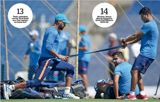  ?? PTI ?? India’s Murli Vijay limbers up on Tuesday ahead of the first Test match to be played against Australia in Pune from Thursday. —