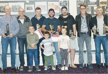  ??  ?? Accepting awards at the West Gippsland Sub-Branch’s presentati­on evening for the Semex Holstein Australia On-Farm Challenge are (from left) Colin Armstrong, Dale Armstrong, Cooper Bills, Josh Norton, Dusty Bills, Craig Bills, Charlotte Bills, Dave McCallum, judge Phill Hentschke and David Louden.