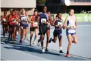  ??  ?? Caster Semenya (third right) on her way to victory in the 5,000m final at the South Africa Senior Track and Field Championsh­ips on 15 April. Photograph: Phill Magakoe/AFP/Getty Images