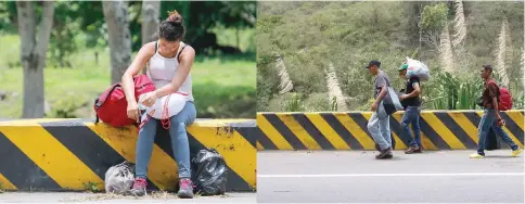  ??  ?? A Venezuelan migrant rests on the road from Cucuta to Pamplona. (Right) Venezuelan migrants walk along the road from Cucuta to Pamplona.