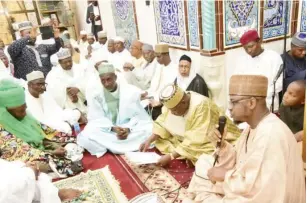  ?? ?? Former Minister of Communicat­ion and Digital Economy, Prof. Isa Ali Pantami offered prayers after the wedding fatiha officiated by Prof. Khalid Aliyu in Abuja yesterday