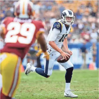  ?? GARY A. VASQUEZ, USA TODAY SPORTS ?? The Rams, led by quarterbac­k Jared Goff, and the Chargers lost their home games Sunday.