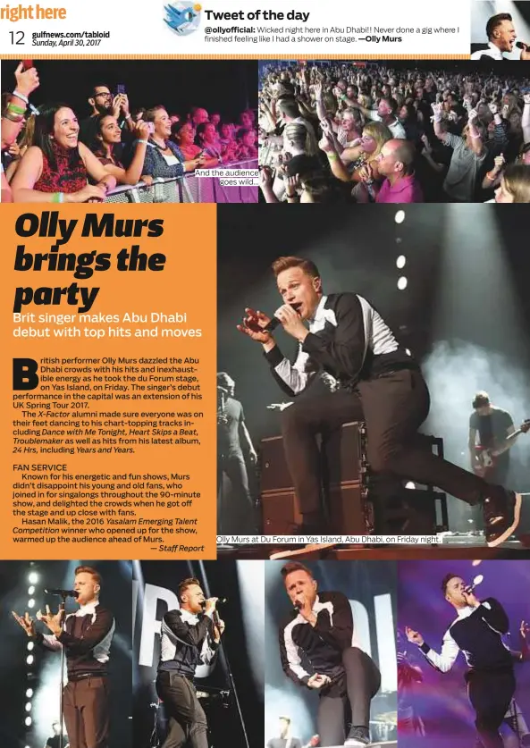  ?? Photos by Abdul Rahman/Gulf News ?? And the audience goes wild... Olly Murs at Du Forum in Yas Island, Abu Dhabi, on Friday night.