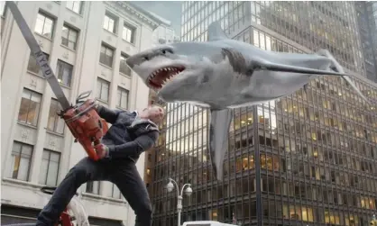  ??  ?? A scene from Sharknado 2: ‘I did let my kids watch Jaws when they were five, which they found 90% tedious and 10% scary, and which they soon shoved aside in favour of, in their view, the vastly superior Sharknado.’ Photograph: The Asylum/Kobal/REX/Shuttersto­ck