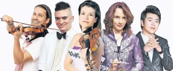  ?? FOTOS: DPA (4)/IMAGO (1) ?? Superstars der Klassik (v. l.): David Garrett, Cameron Carpenter, Anne-Sophie Mutter, Hélène Grimaud und Lang Lang.