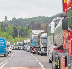 ?? Picture: Steve MacDougall. ?? Northbound traffic came to a standstill on the A9 between Birnam and Dunkeld following the crash.