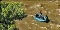  ?? John Miller/Taos News ?? Water levels have been unusually high this June due to a heavy snowpack that has melted steadily this past spring and summer, posing a higher level of danger for people rafting down the river. Cheryl Current, a 72-year-old Albuquerqu­e woman, died on Friday (June 21), when she went down the Río Grande near Pilar with an unaffiliat­ed raft guide.