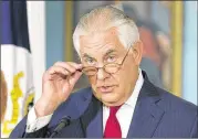  ?? CLIFF OWEN / ASSOCIATED PRESS ?? “There has never been a considerat­ion in my mind to leave,” Secretary of State Rex Tillerson said Wednesday from the State Department’s Treaty Room.