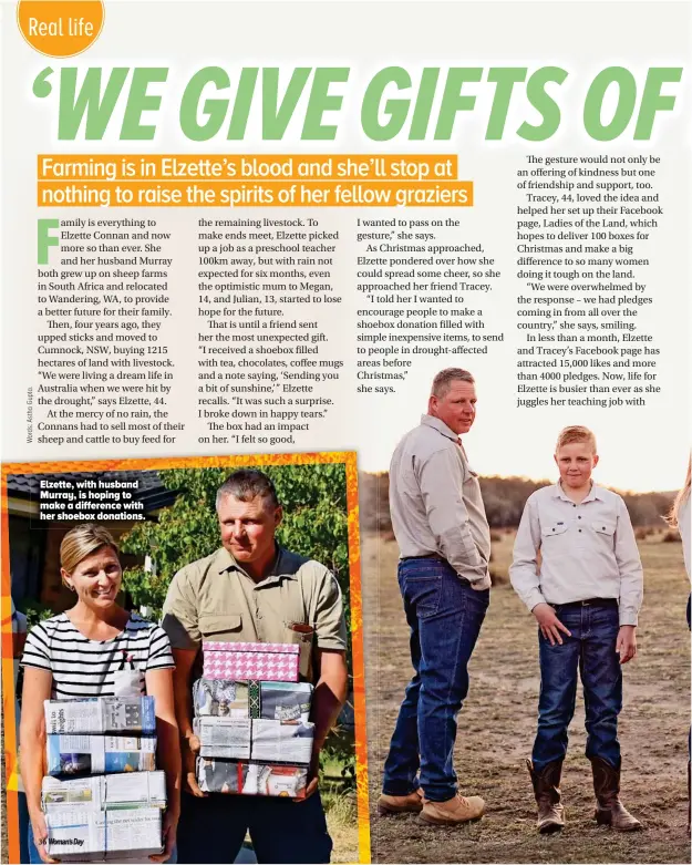  ??  ?? Elzette, with husband Murray, is hoping to make a difference with her shoebox donations.