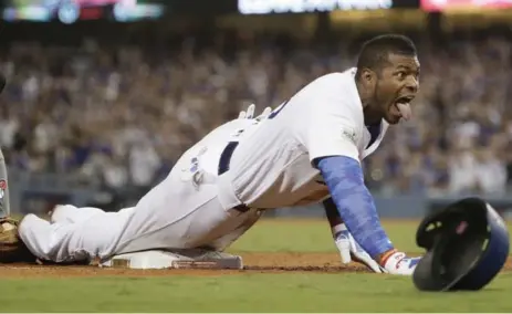  ?? ROBERT GAUTHIER/LOS ANGELES TIMES ?? Dodgers outfielder Yasiel Puig has put his struggles behind him, producing a .514 on-base percentage and slugging .655 during eight post-season games.