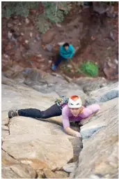  ??  ?? Left Anna Pfaff pulling steep moves on another Yosemite splitter