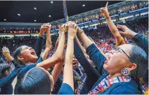  ?? ROBERTO E. ROSALES/JOURNAL ?? The Tohatchi girls basketball team celebrates its Class 3A state title Friday after beating Santa Fe Indian 46-24 in the championsh­ip game.