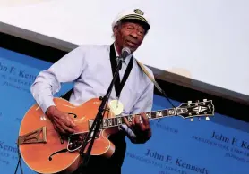  ?? ?? Chuck Berry performs during the 2012 Awards for Lyrics of Literary Excellence at The John F. Kennedy Presidenti­al Library And Museum on February 26, 2012 in Boston.