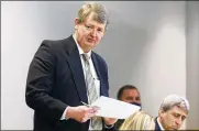  ?? OCTAVIO JONES / AP ?? Defense attorney Kevin Gough speaks during the trial of Greg Mcmichael; his son, Travis Mcmichael; and a neighbor, William “Roddie” Bryan at the Glynn County Courthouse, Brunswick, Ga., on Friday.