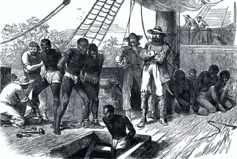  ??  ?? Slavery in Africa. The Treaty, a vintage engraved illustrati­on from Journal des Voyage, Travel Journal, (1880-81).