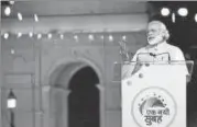  ?? PTI FILE ?? PM Narendra Modi addresses a gathering during an event on the completion of two years of the NDA government at India Gate.